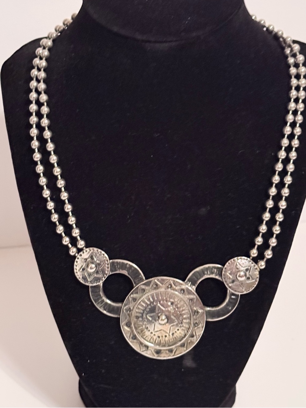 Silver-Tone Western Concho Medallion Necklace
